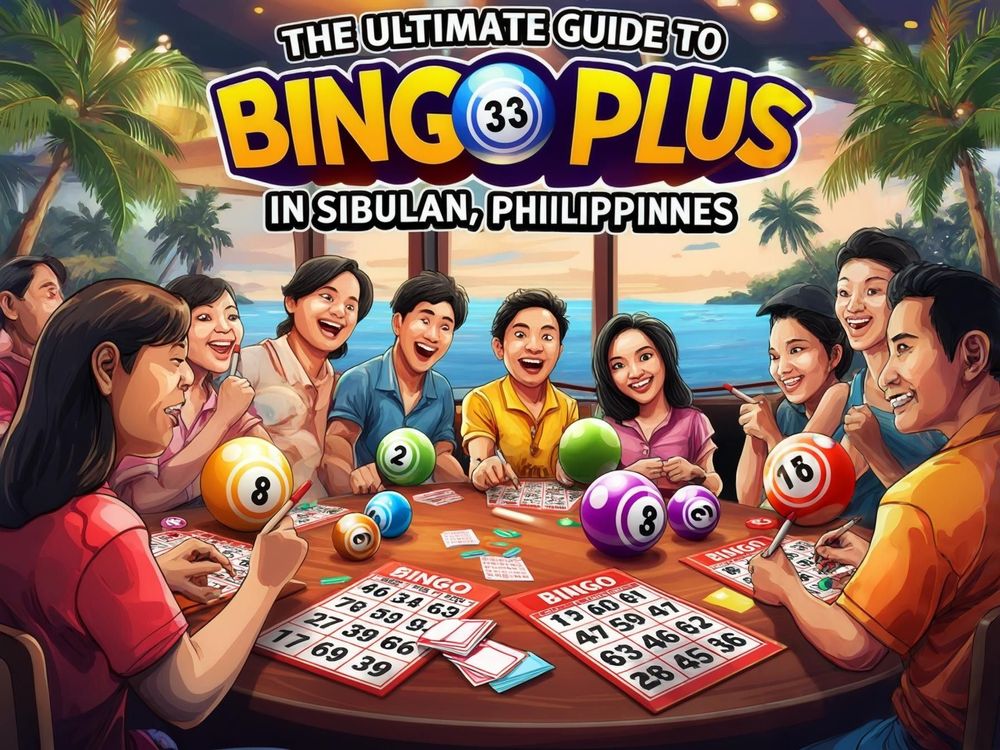 People playing Bingo at a colorful tropical setting in Sibulan, Philippines with bingo cards and balls on a table.